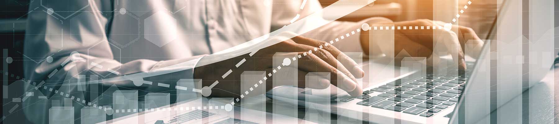 Double Exposure of Businessman with report moving up showing financial profit